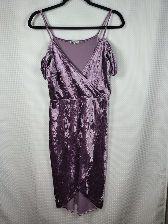 Charlotte Russe Dresses & Skirts - Lavender Purple Crushed Velvet Wrap Midi Dress Tulip Hem S Y2K Whimsigoth Party